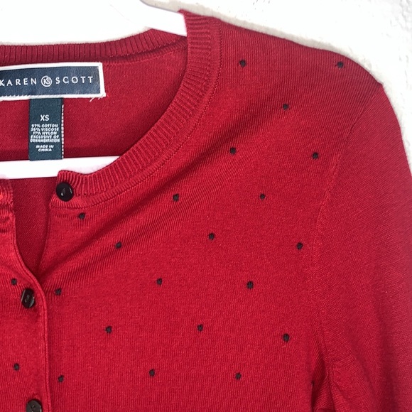 Karen Scott Red Button Down Polka Dot Cardigan Size Extra Small - Picture 6 of 12
